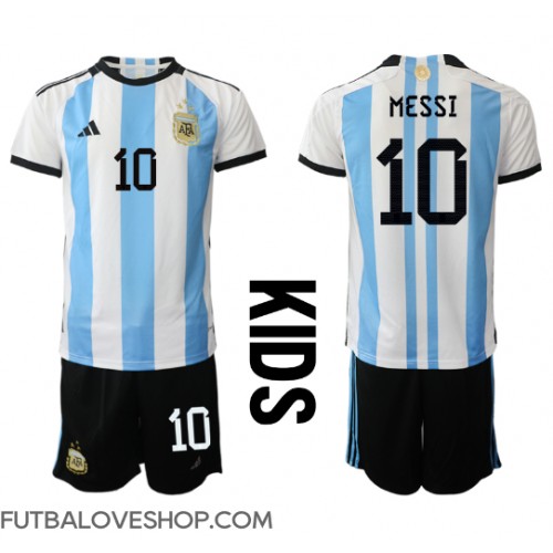 Dres Argentína Lionel Messi #10 Domáci pre deti MS 2022 Krátky Rukáv (+ trenírky)